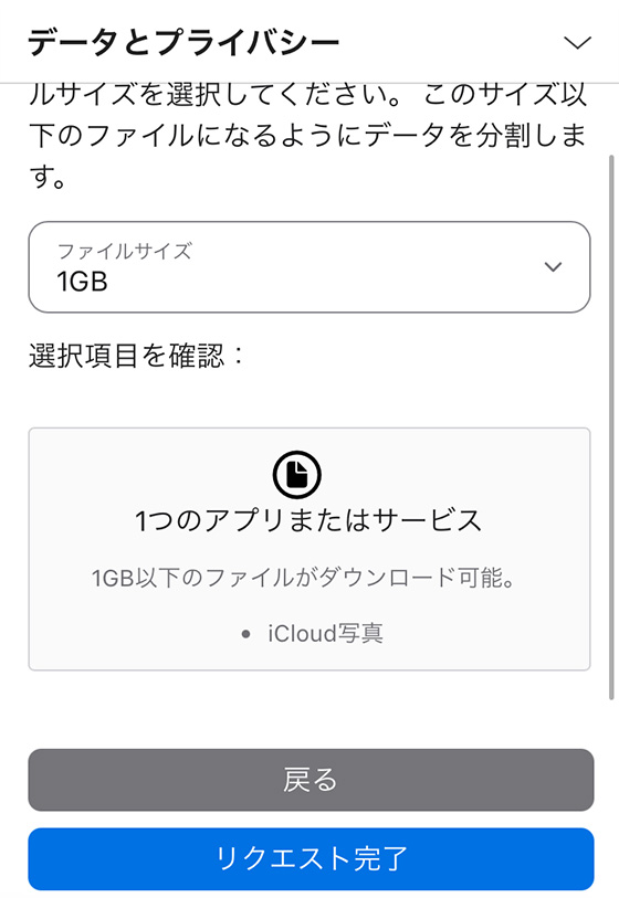 AppleのデータとプライバシーでiCloud写真をコピー