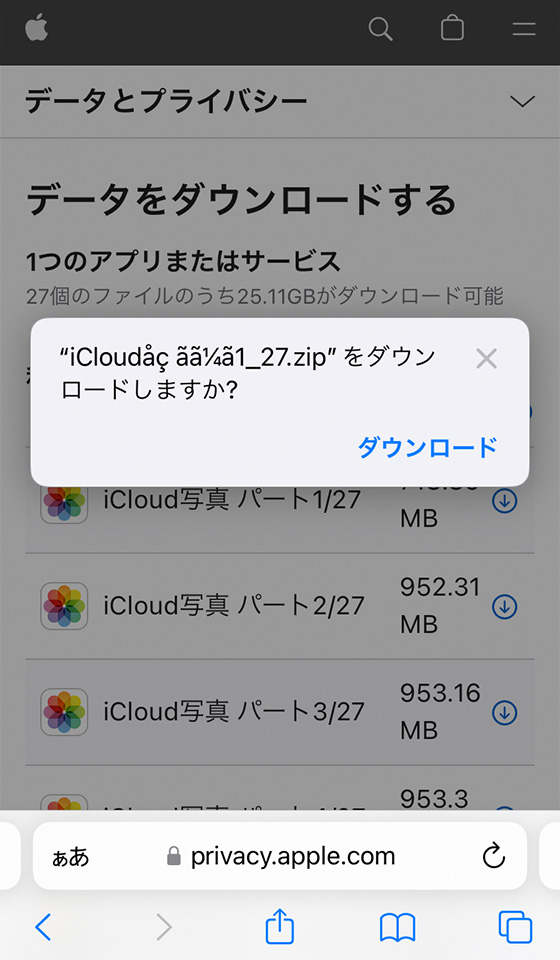 AppleのデータとプライバシーでiCloud写真をコピー