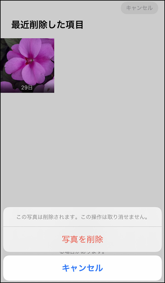 iPhoneの最近削除した項目アルバムにある写真とビデオを完全削除