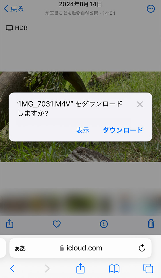 iCloud.com（アイクラウドドットコム）の写真アプリからビデオをダウンロード