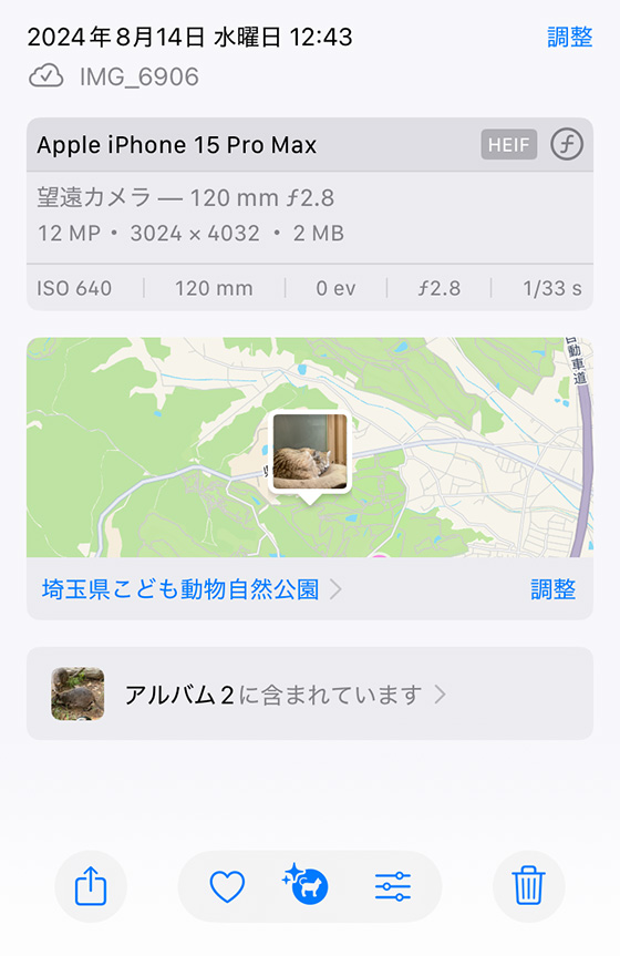 iOS18の写真アプリで詳細情報を表示