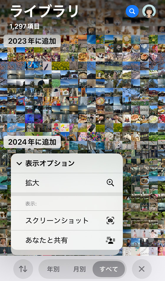 iOS18の写真アプリの表示オプション