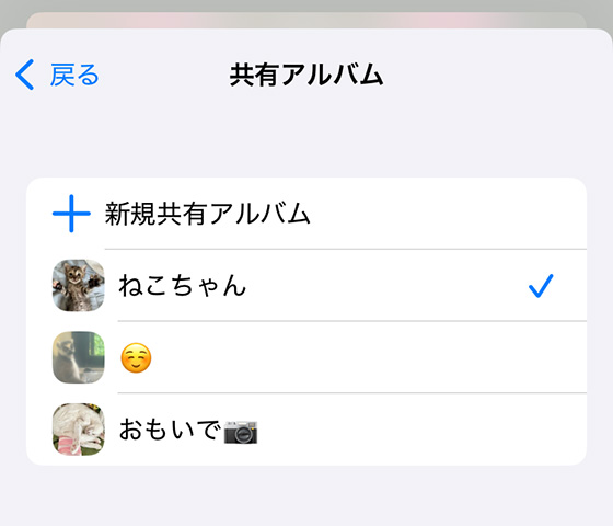 iOS18の写真アプリで写真を共有アルバムに追加