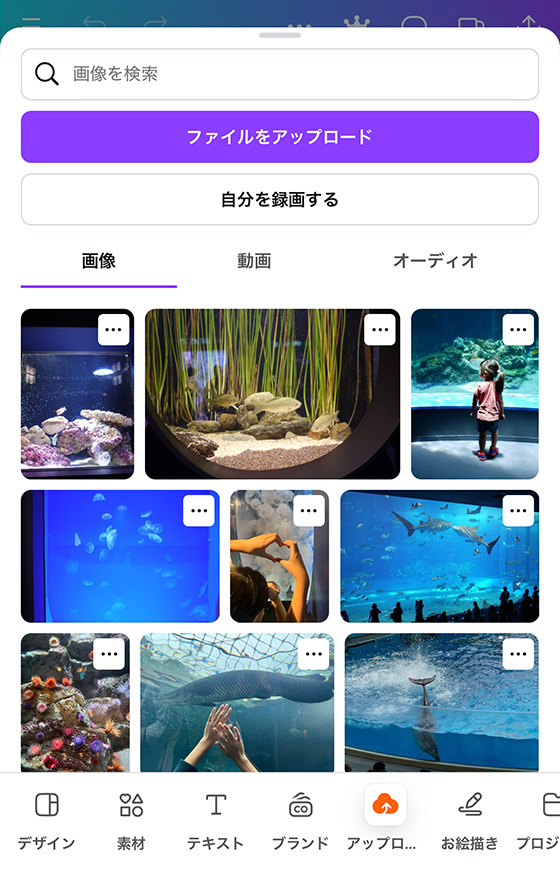 Canvaに写真をアップロード